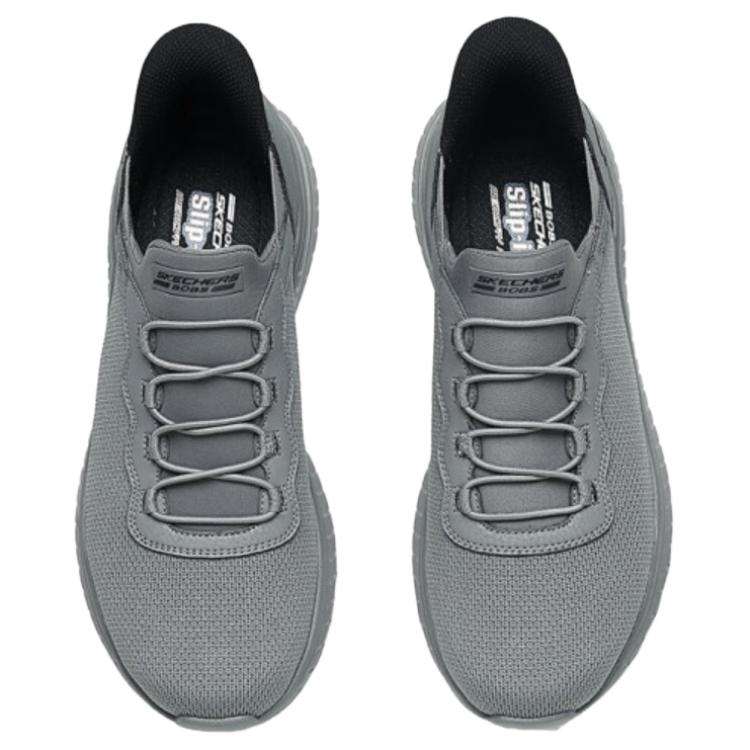 Skechers Bobs Fabric Synthetic Leather Slip-Ins Comfortable Versatile Low-Top Casual Shoes Men Sneaker Dark-Gray 118300-DKGY