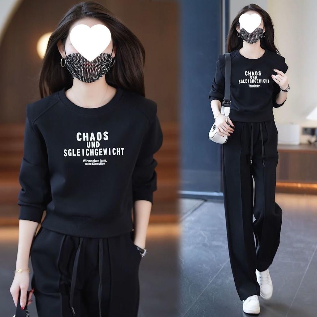 Casual Sports Suit for Women, Autumn Fashion, Loose Age-reducing Sweatshirt, Wide-leg Pants Two-piece Set