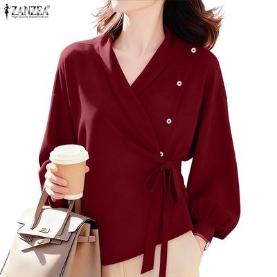 Women Casual V-Neck Loose Long Sleeve Blouse