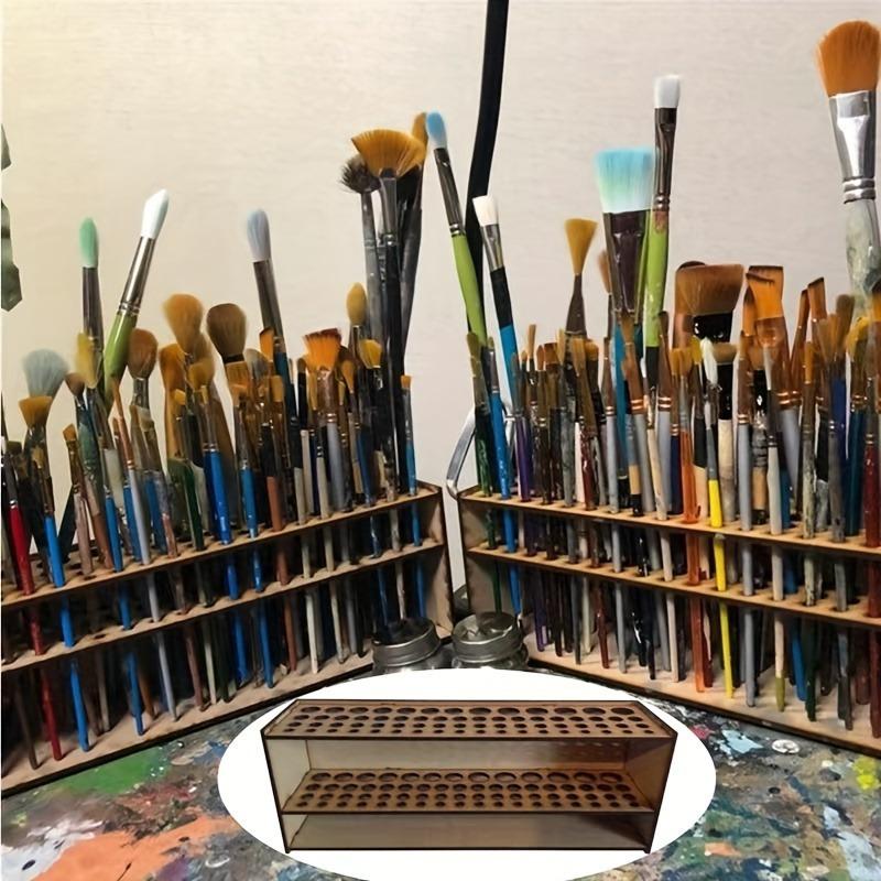1pc Spacious Modern Wooden Paint Brush Holder - Multi-Slot Organizer with Removable Art Pen Holder, Durable Artist Tool Storage for Studio & Home,