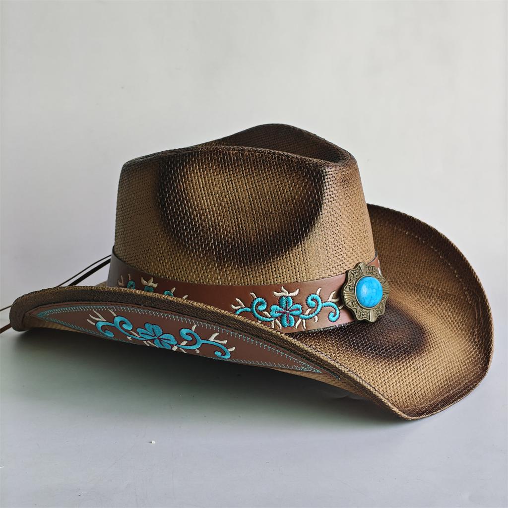 Blue Gradient Straw Cowboy Hat For Women And Men – Western Sun Hat For Country Concert Rodeo And Cowgirl Outfits