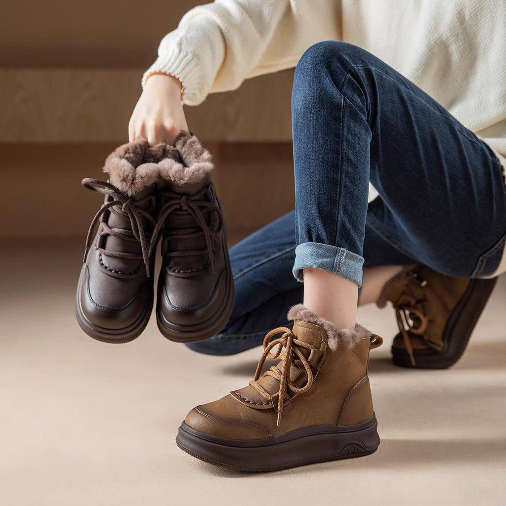 Women's Super Soft Cotton Snow Boots, Plus Velvet Warm Mid-Calf Martin Boots for Autumn and Winter