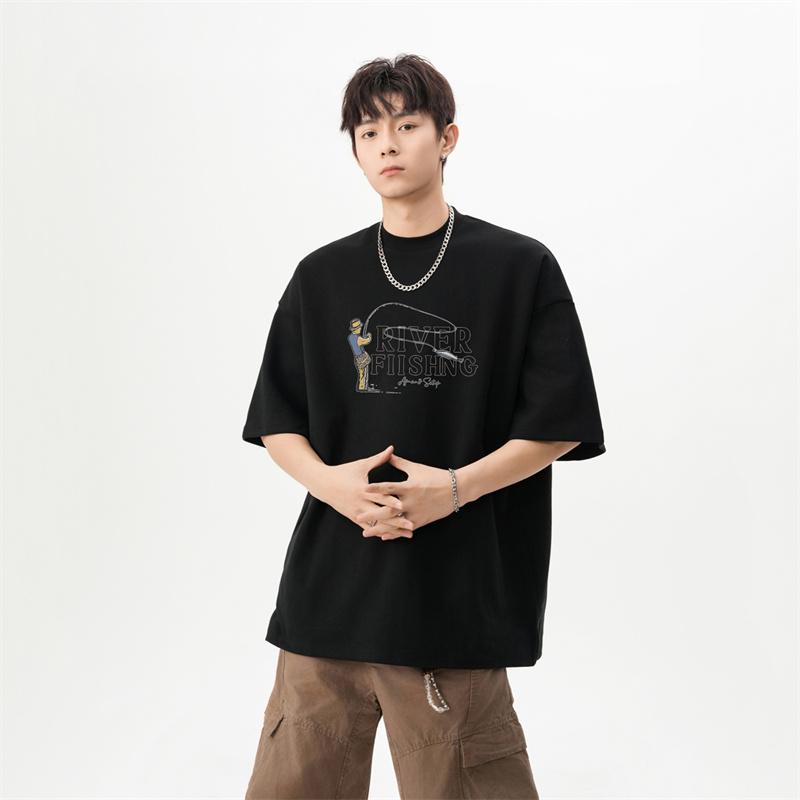 Oversized Cotton T Shirt for Unisex White Unisexs Summer Tshirts Fishing Letter Print Male Casual Wear Tee Shirts Big Size Tshirts