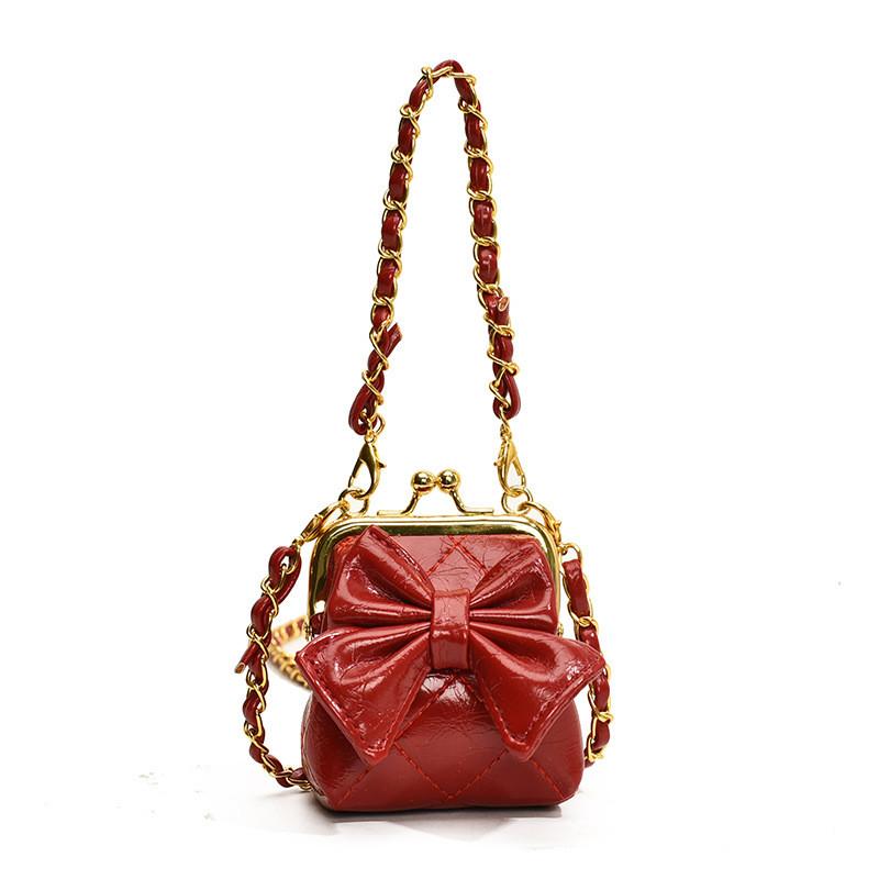 Stylish Princess One Shoulder Bag For Kids Chic Quilted Solid Color With Bow Design