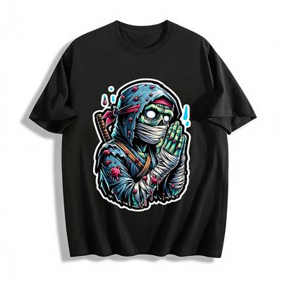 Zombie Ninja Print Trendy Casual Graphic Tee For Men Women Pure Cotton T-shirt