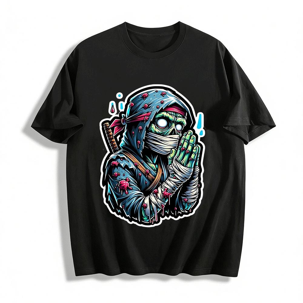 Zombie Ninja Print Trendy Casual Graphic Tee For Men Women Pure cotton T-shirt XXS