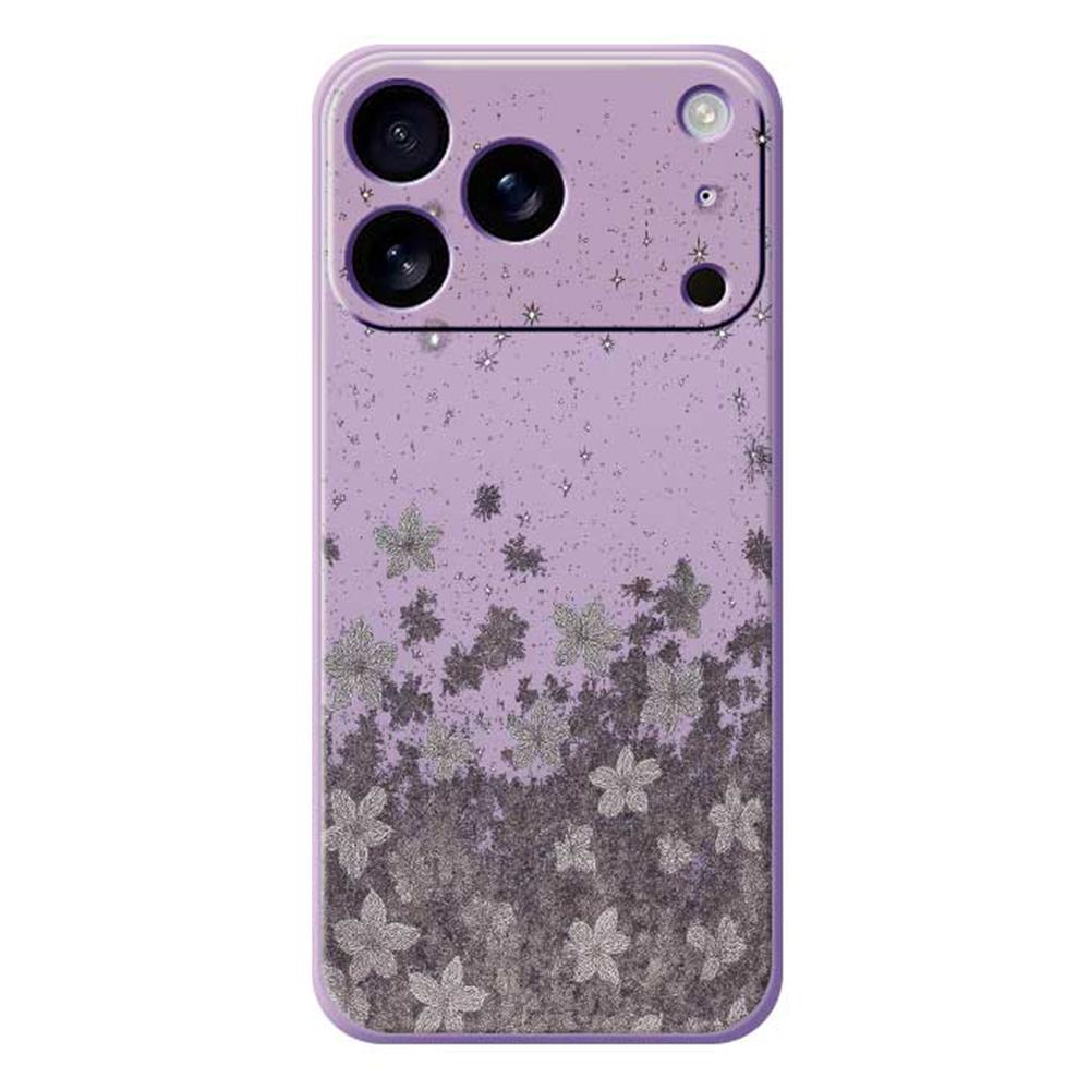 For iPhone 17 Pro Case Grey Flowers Pattern Printing Straight Edge TPU Phone Back Cover