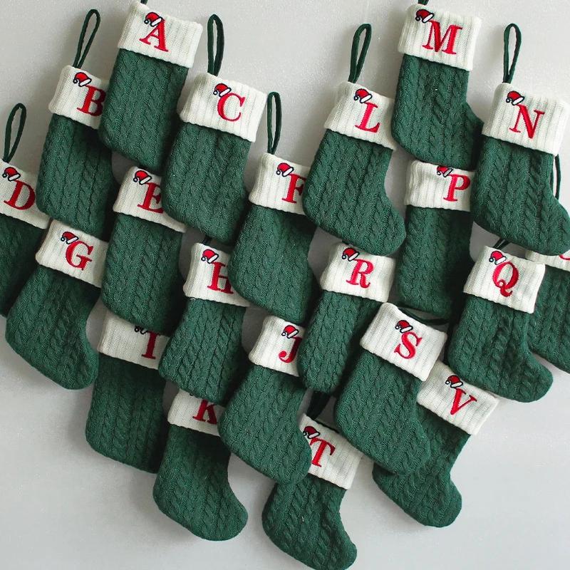 Christmas Stockings Hanging Pendant Christmas Stocks Gift Decoration Alphabet Letter Sock 2026 New Year Decorative Knitting Sock