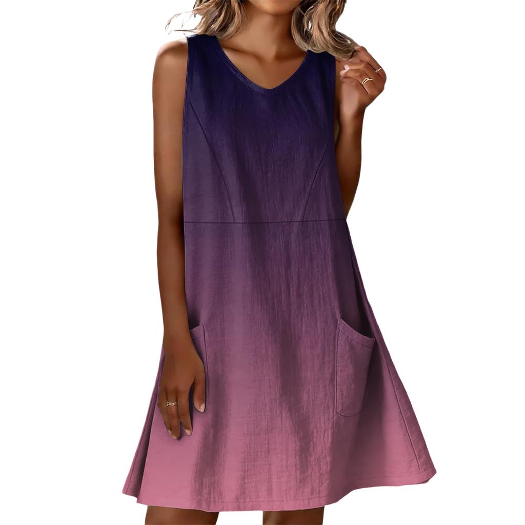 Abiti estivi da donna larghi per vacanze al mare casual senza maniche con scollo a V vestiti da sole con tasche vestito a canotta