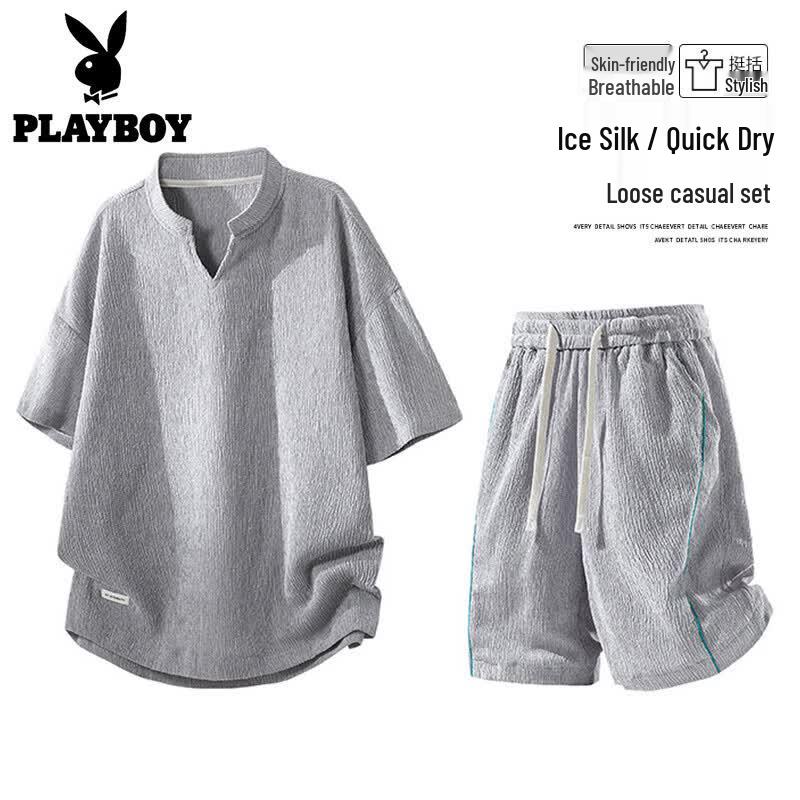 PLAYBOY Men s Ice Silk Quick-Dry Henley T-Shirt 2XL