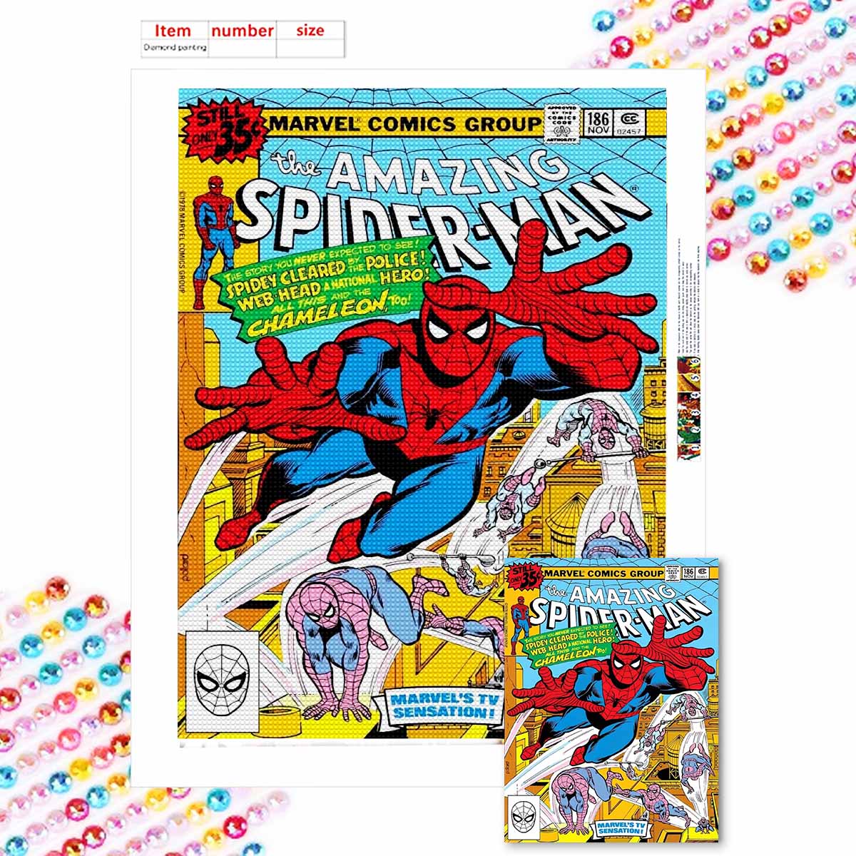 

Полная круглая алмазная живопись Человек-паук Заголовки Искусство Стразы Картина Мозаика Сделай сам 5D Вышивка крестом Домашнее украшение Round 20x30cm