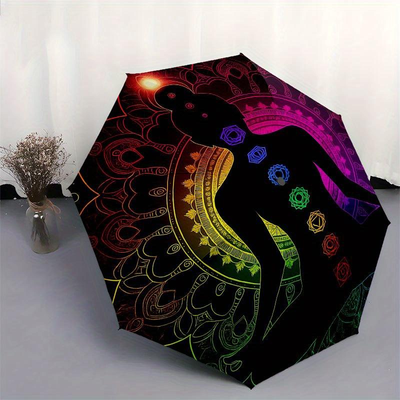 Chakra Meditation Yoga Poster: Vibrant Energy Balance Artwork Umbrella, Cute Umbrella with Cute Design, Portable 3-Fold Compact Umbrella for Men & Wom