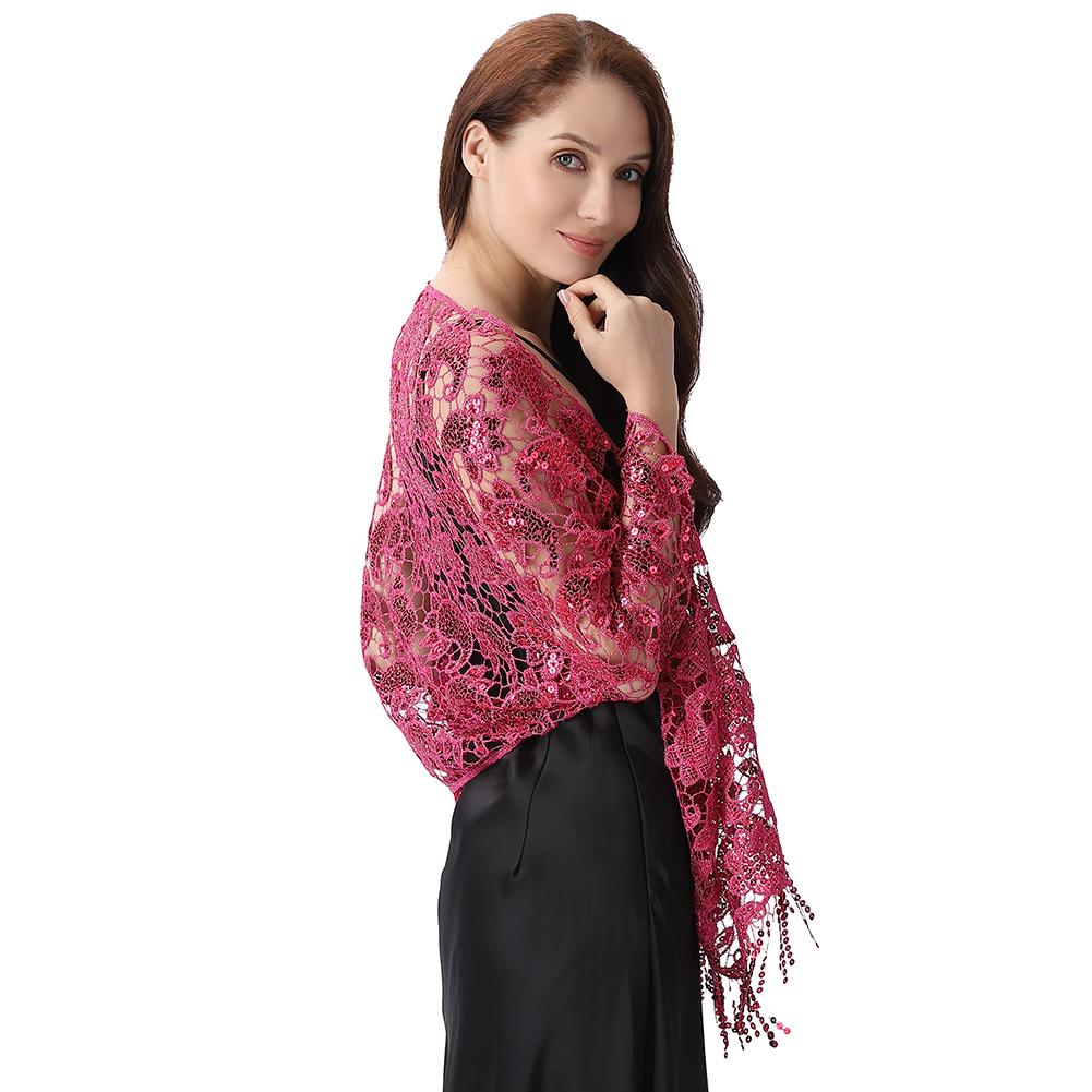 Lace & Sequins Shawl Wraps for Evening Dresses Wedding Decoration Scarf Elegant Hijab Cover for Ramadan Festivals Women's Modest Fashion Floral Shawl