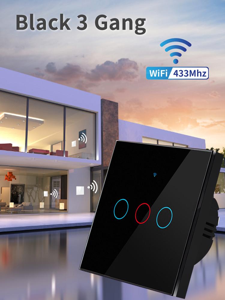 Tuya Smart WiFi Switch Work With Alexa Google Home No Neutral Wire Wireless 433Mhz Remote Touch Sensor Panel Switch 1/2/3Gang EU