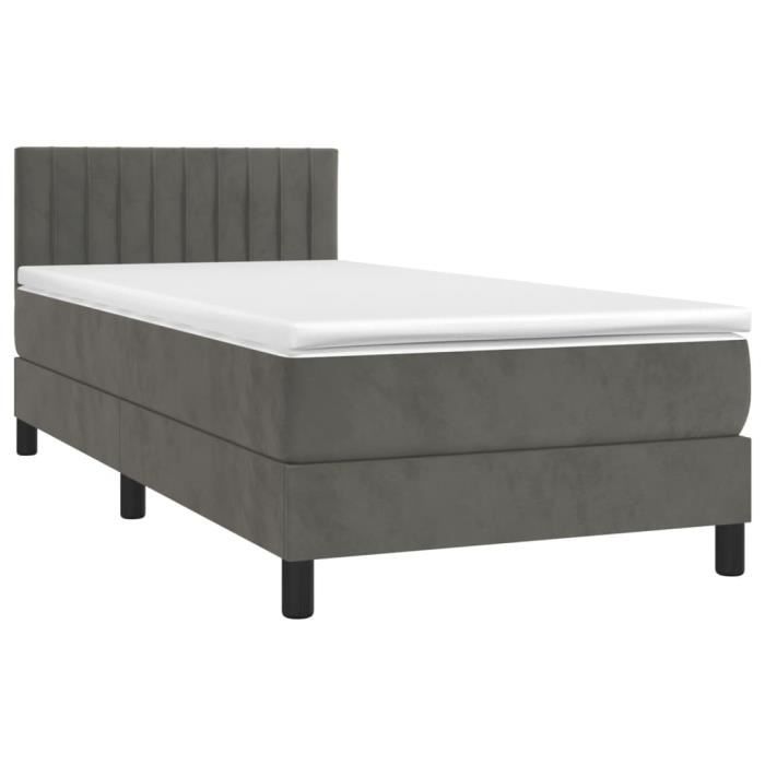 VidaXL Lit à sommier tapissier avec matelas Gris foncé 100x200 cm - Modèle 3141408