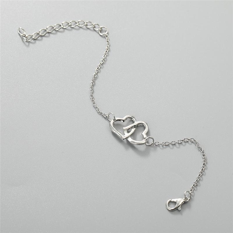 Necklace+Bracelet+ear Stud+finger Ring 4pcs/Set Double Heart Geometry Jewelry Fashion Simple Women's Gift Bridal Accessories