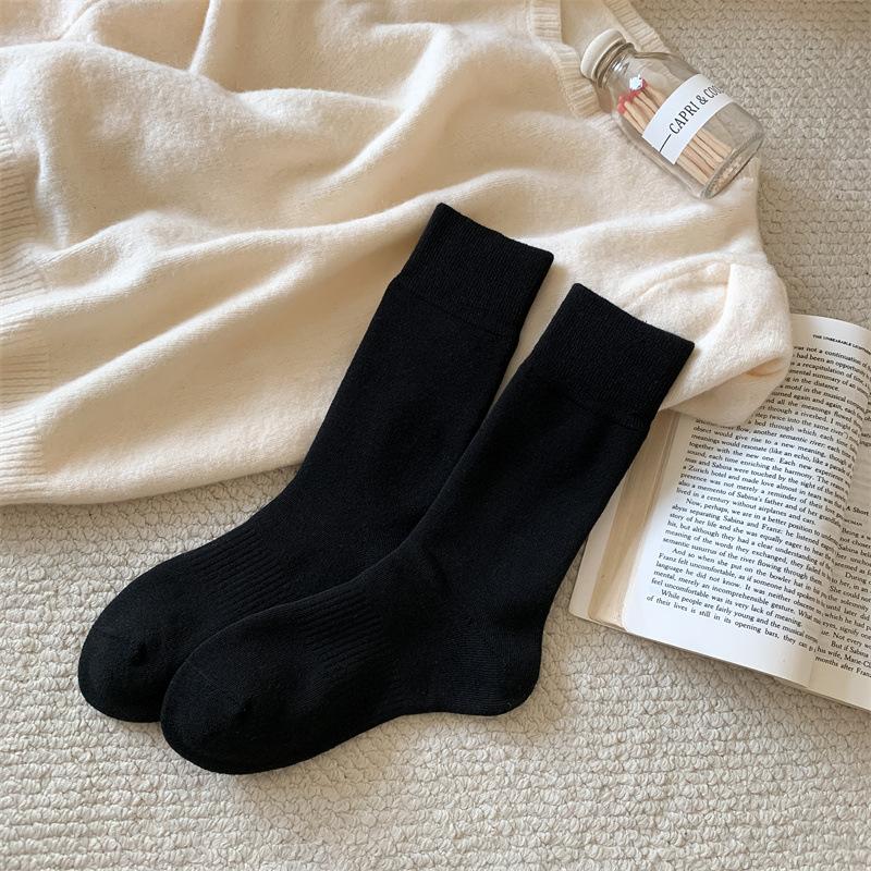 Women's Autumn and Winter Thick Warm Hair Ring New Solid Color All Purpose Cotton Boneless Socks
