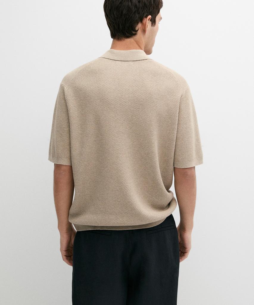 Masimodutti Cotton Blend V-Neck Knit Polo Shirt