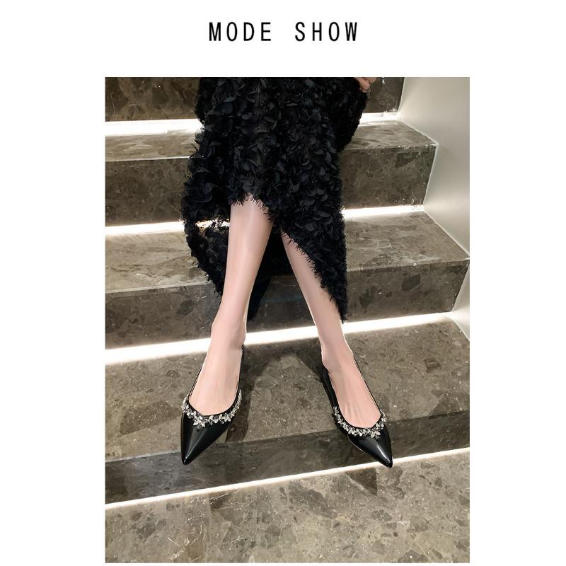 

Новые туфли-лодочки с острым носком и стразами, женские, с мелким вырезом, с внутренней высотой, одинарные, для通勤, на мягкой подошве 40