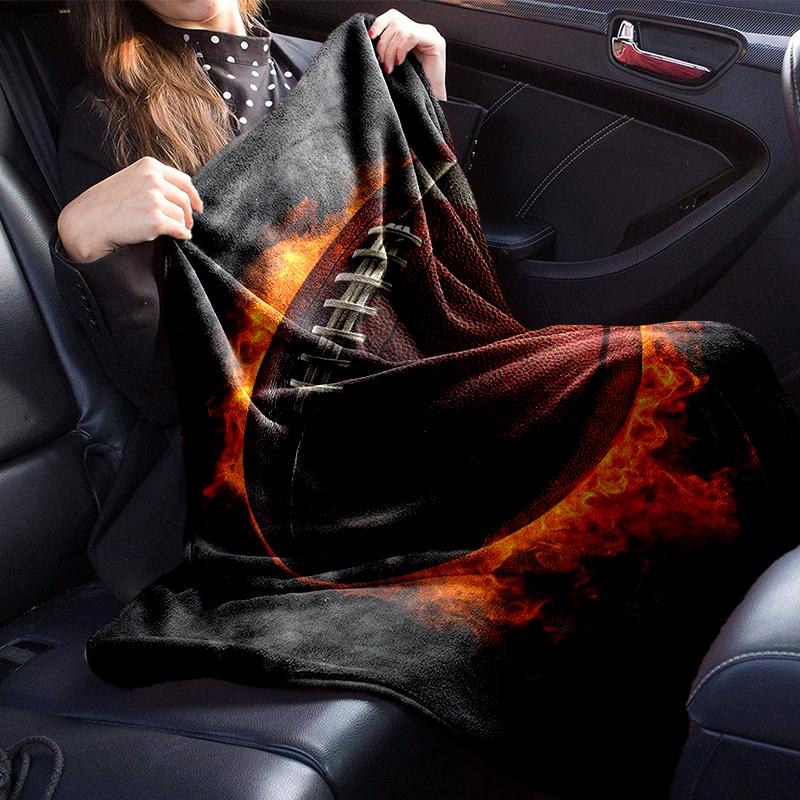 Flaming Football In Action Blanket Flannel Blanket for Bed, Sofa, Camping, Hiking, Picnic Essentials, Gift for Family Fan Gifts