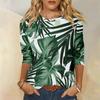 Women's Fashion Casual Round Neck 3/4 Sleeve Loose Printed T-Shirt Ladies Top