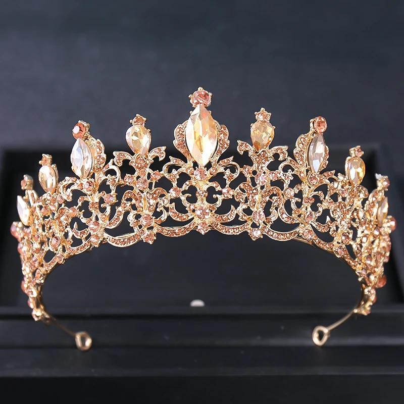 Goldfarbene Luxus-Kristall-Hochzeitstiara und Kronen Party Strass Abschlussball Braut Diadem Krone Tiara für Damen Braut Haarschmuck