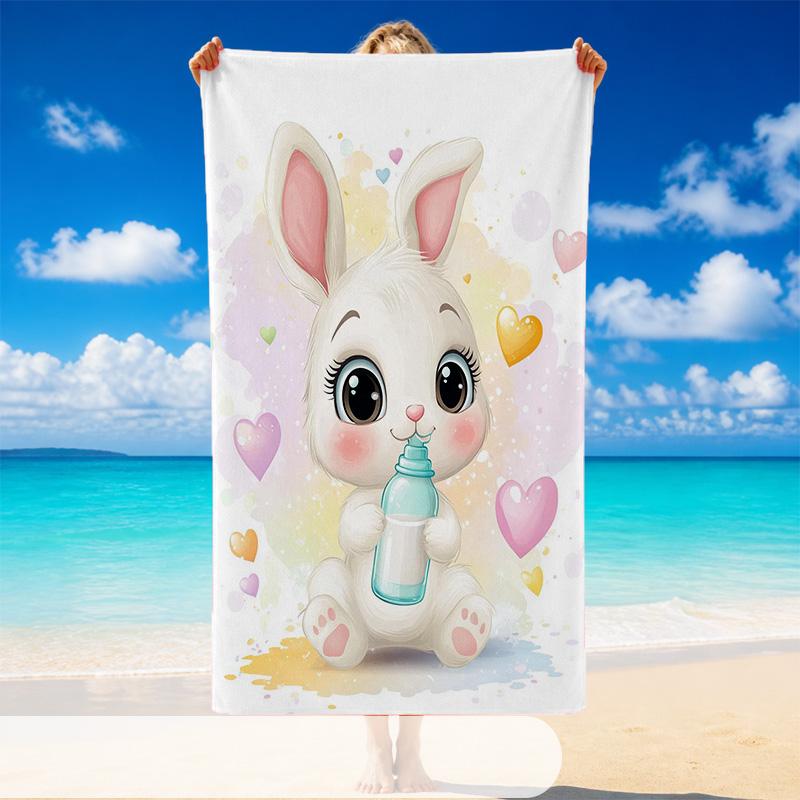 Quick Dry Beach Towel Rabbit Pattern, Lightweight Absorbent Towel for Pool Beach Vacation Use