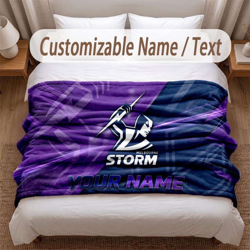 Melbourne Storm Printed Flannel Blanket Custom Name Text Soft Warm Throw For Bedroom Holiday Gift