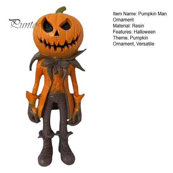 Seasonal Tabletop Display Resin Pumpkin Man Ornament, Handcrafted Desktop Figurine, Creative Small Halloween Gift Decoration Statues for Home