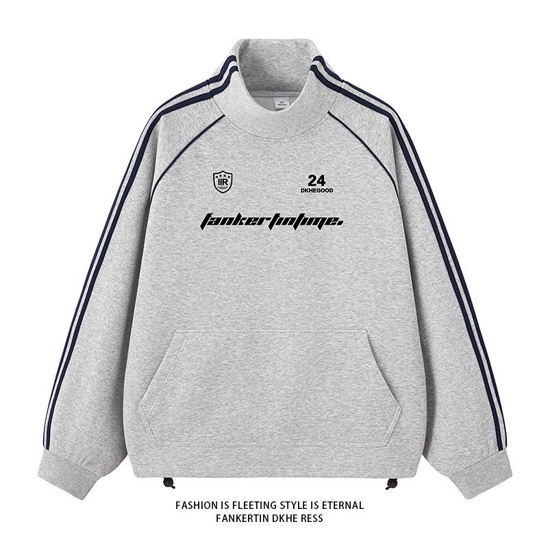 NASA Men's Trendy Long Sleeve Spring/Autumn Hoodie - Plus Size Heavyweight T-Shirt with Velvet, Solid Color, Loose Slit Design.