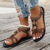 Fashion Flowers Decor Bohemian Sandals for Women 2025 Summer Non Slip Flat Heel Sandles Woman Elastic Band Plus Size Rome Shoes 36-43