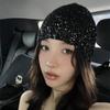 Black Sequined Knitted Cold Hat Female Autumn and Winter K Spice Girl Showing Face Small Headgear Versatile Showing Face Small Pile Hat