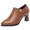 Comfortable Block High Heels Shoes Soft Leather 2024 Spring Autumn Elegant Office Ladies Short Plush Ankle Boots For Mom Model