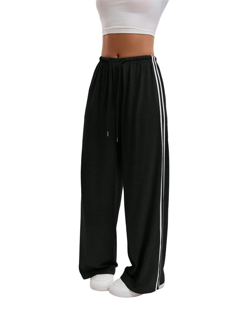 European Side Stripe Wide-Leg Sweatpants: Women's High-Waist Loose Casual Pants