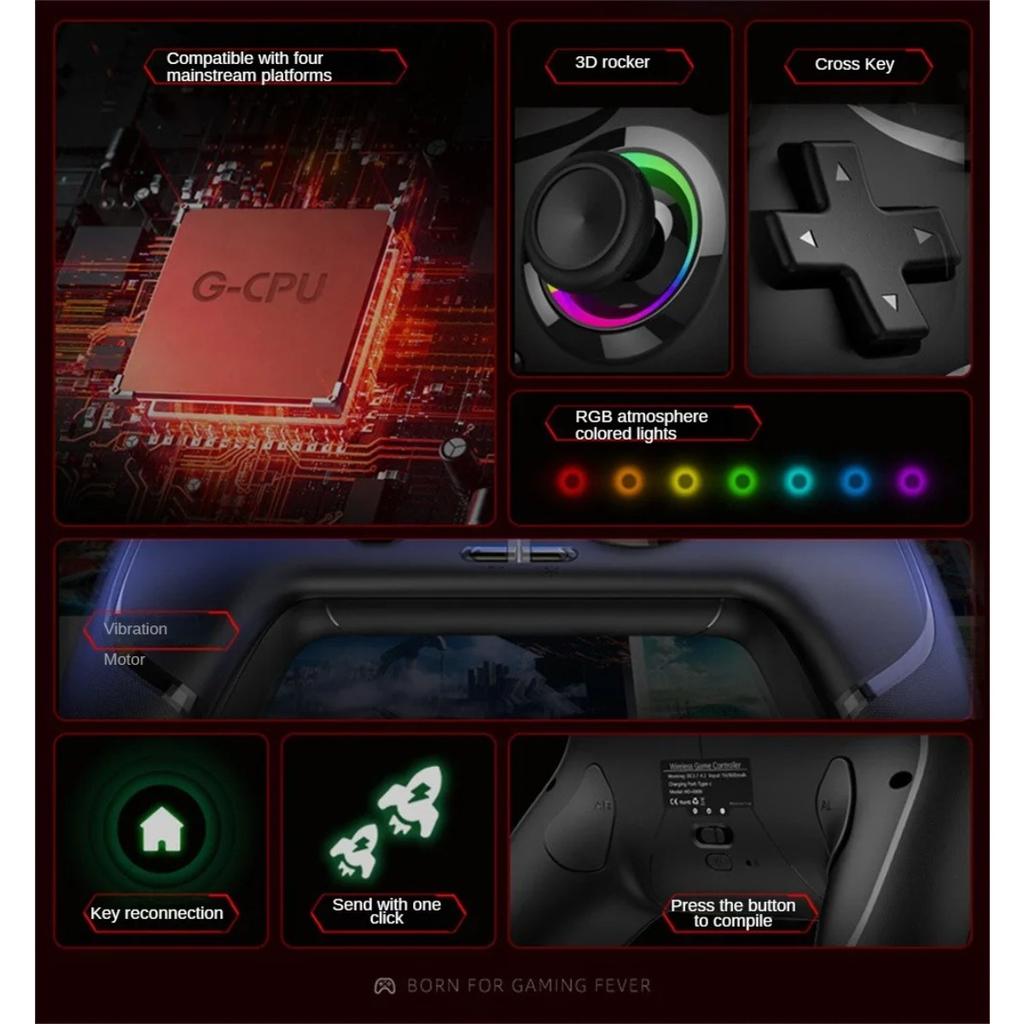 Switch Wireless Pro Controller for Switch/Lite/OLED, 4 Vibration Modes, 3 Turbo Modes for PC/Steam/TV with Programming/6-Axis/Motion/Wake-up/RGB