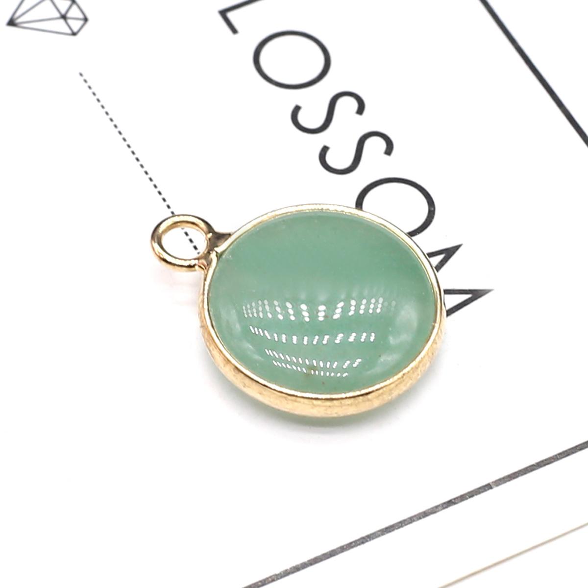 

2 шт. в партии кулон из натурального камня круглый кристалл розовый кварц агат аметист лазурит подвески для изготовления ювелирных изделий DIY аксессуары для ожерелья 15,5 × 19,5 мм 2Pc/Green Aventurine