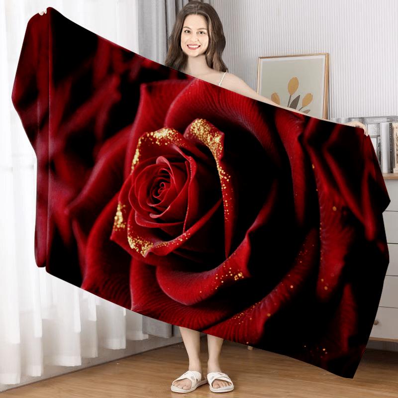 1pc Luxurious Red Rose Microfiber Bath Towel Soft, Skin-Friendly This Exquisite Towel Features a Luxurious Red Rose Pattern with