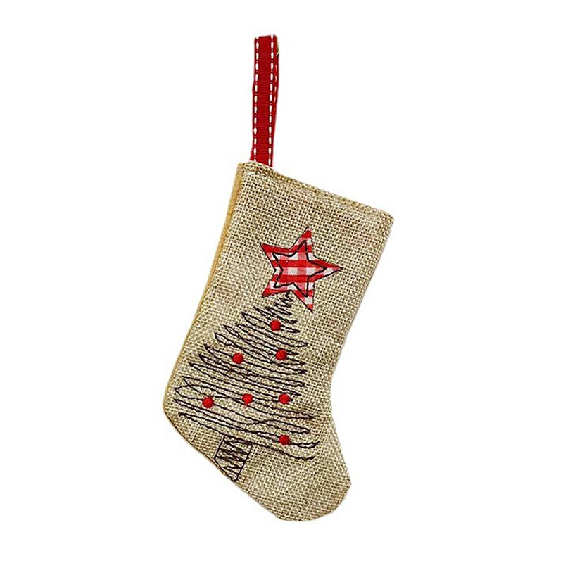 Home Decor Burlap Embroidery Christmas Stocking Hemp Christmas Socks Hanger Christmas Tree Hanging