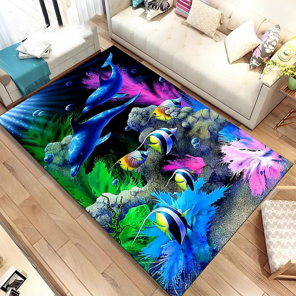 3D Meeresboden Unterwasserwelt Teppich Wohnzimmer Dekoration Schmutzabweisend Schlafzimmer Sofa Couchtisch Bereichsteppiche Waschbare Fußmatte