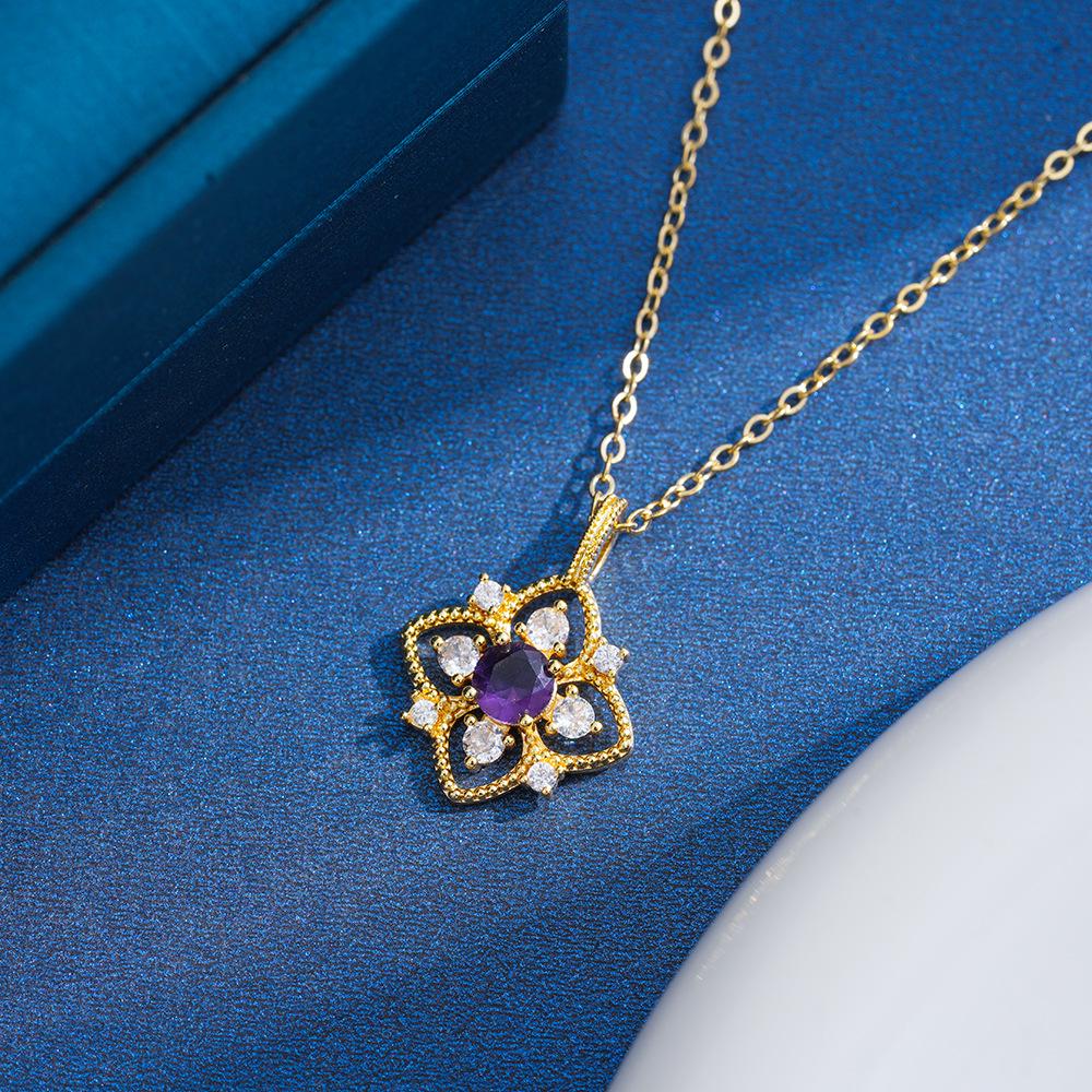 European American Zircon Sapphire Pendant Women's Clavicle Necklace