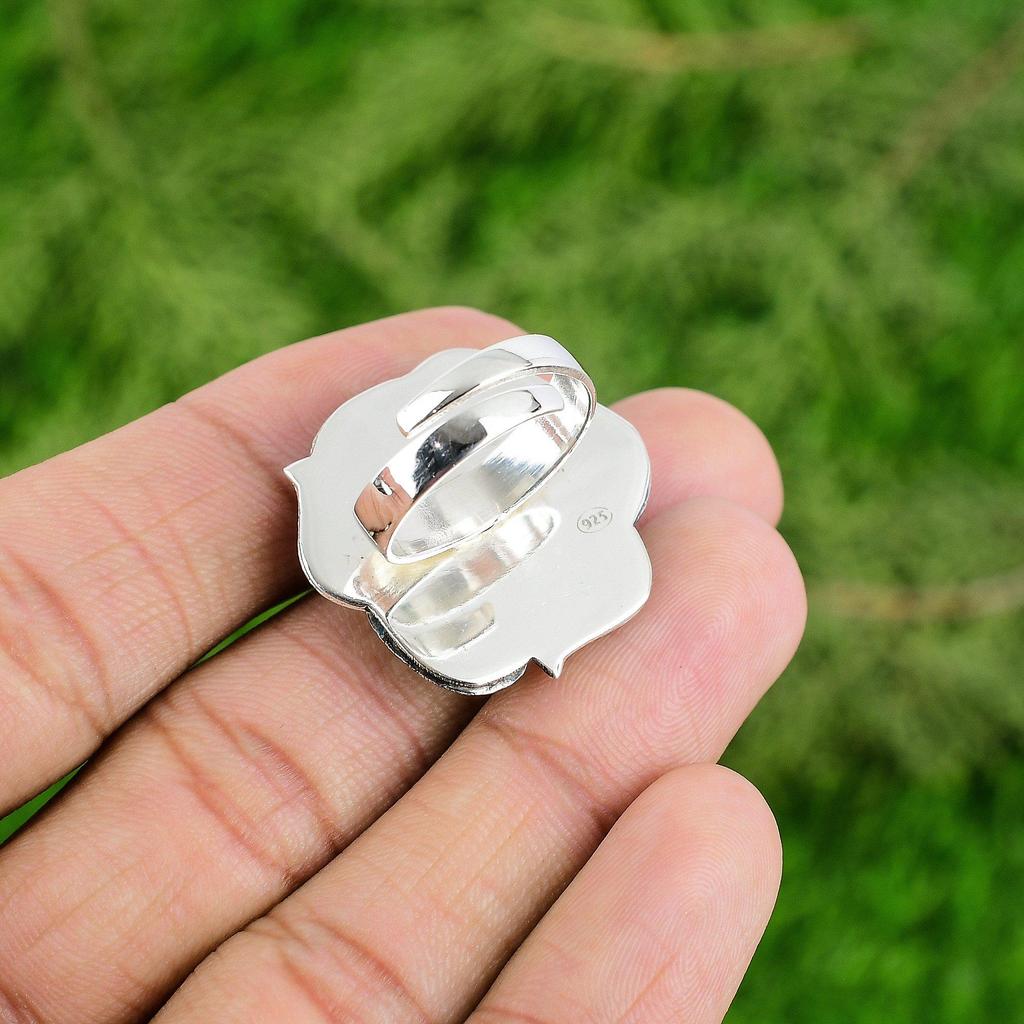 Natural Rainbow Moonstone Daughter Stackable Flower Ring Jewelry Sterling Silver
