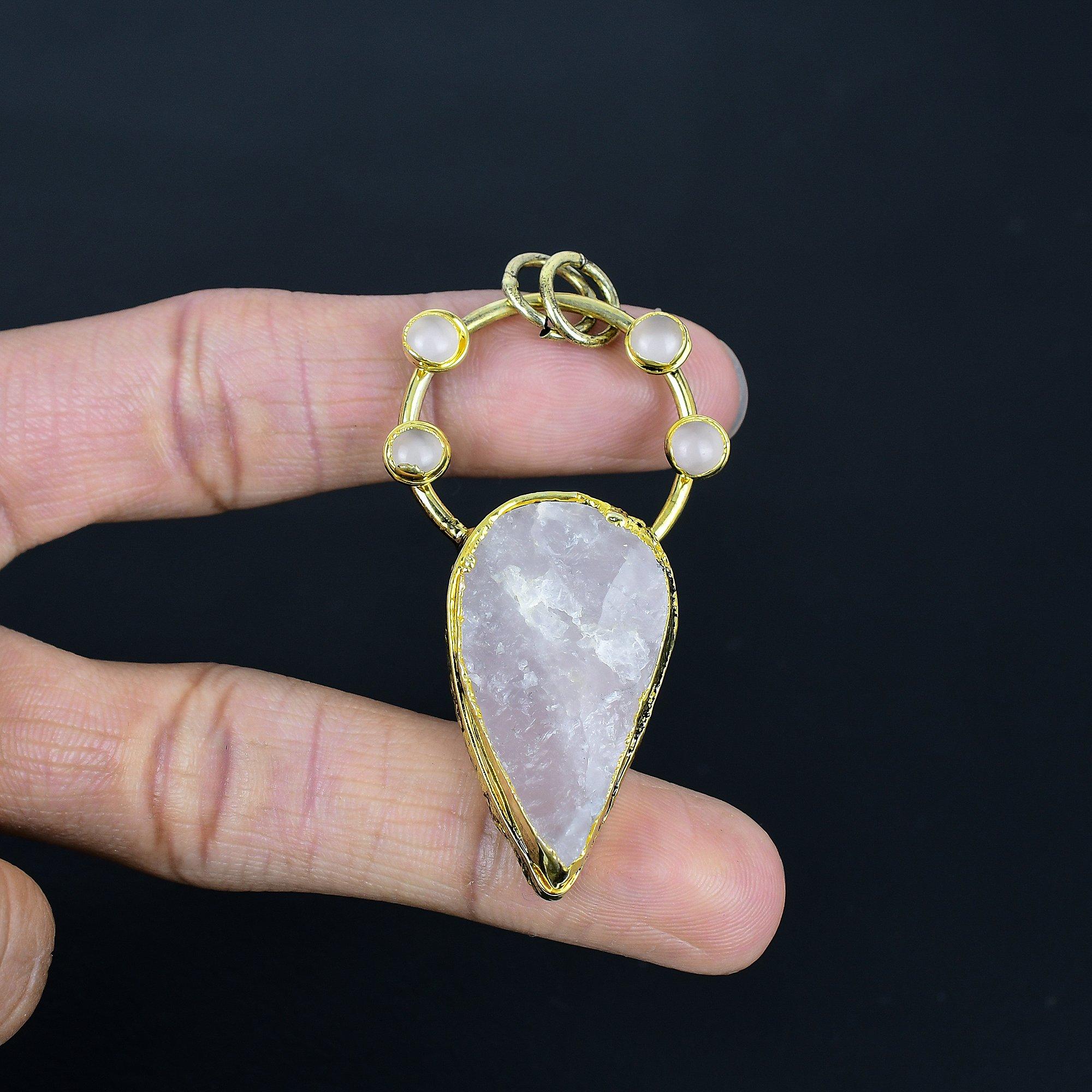 

Rose Quartz Pendant, Copper Electroformed Gemstone Jewelry, Handmade Pendant For Mother Day