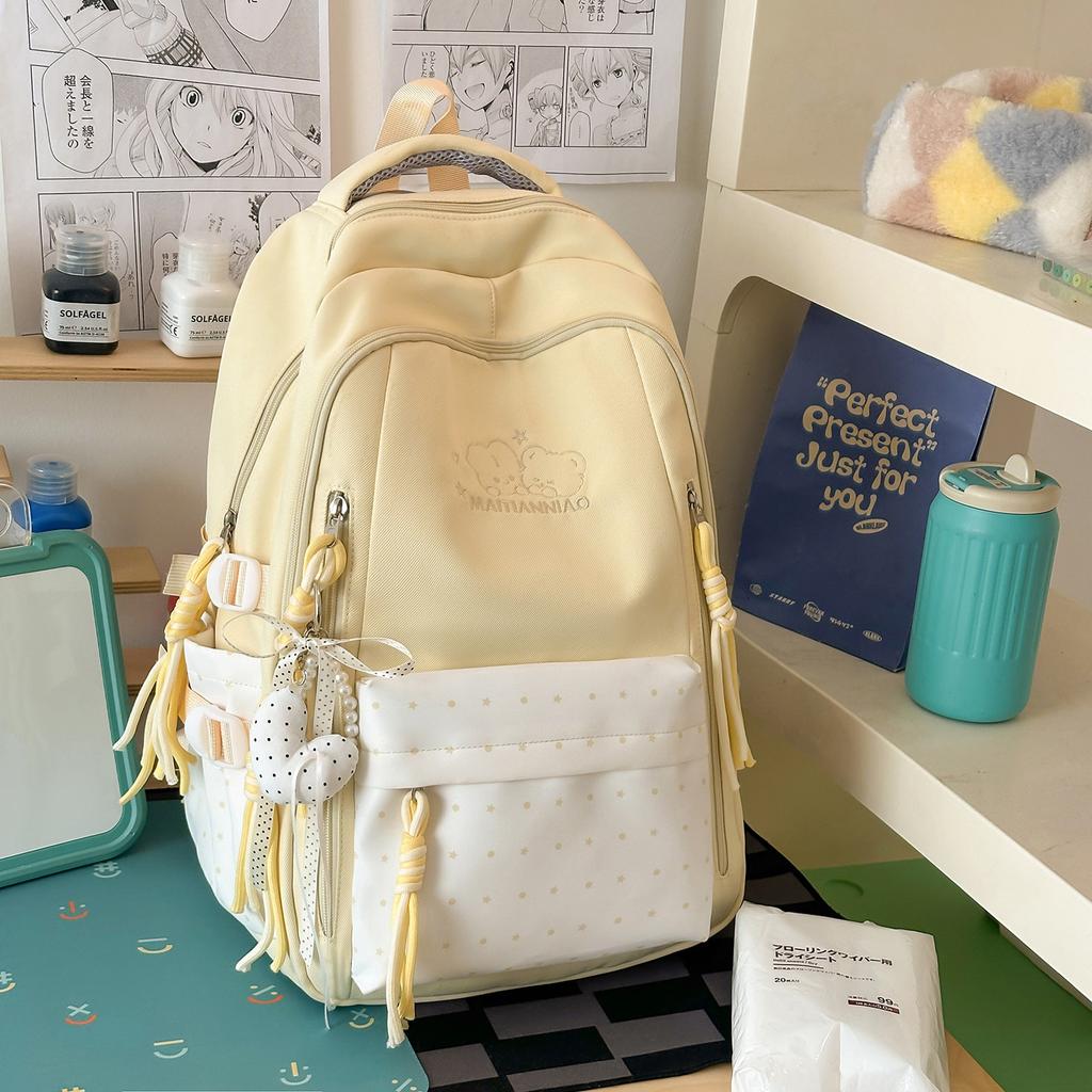 Schoolbag schoolbag female student solid color simple Japanese high-value girl backpack large capacity lightweight versatile casual backpack