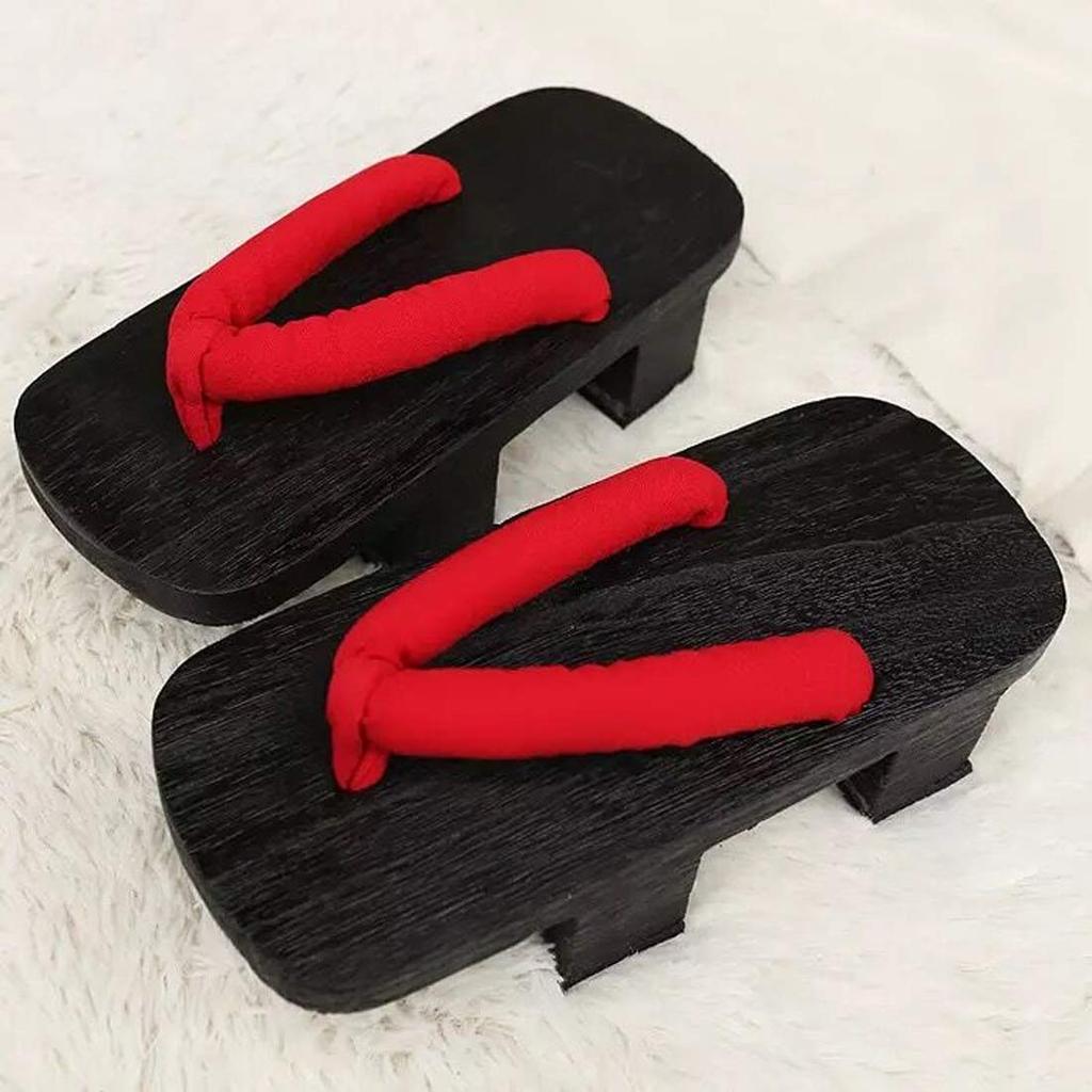 [narunaru] Women's Two-Toothed Paulownia Wood Geta Sandals, Black, for Cosplay, Costumes, Yukata, Festivals, Fireworks (24cm (22.5~24cm))