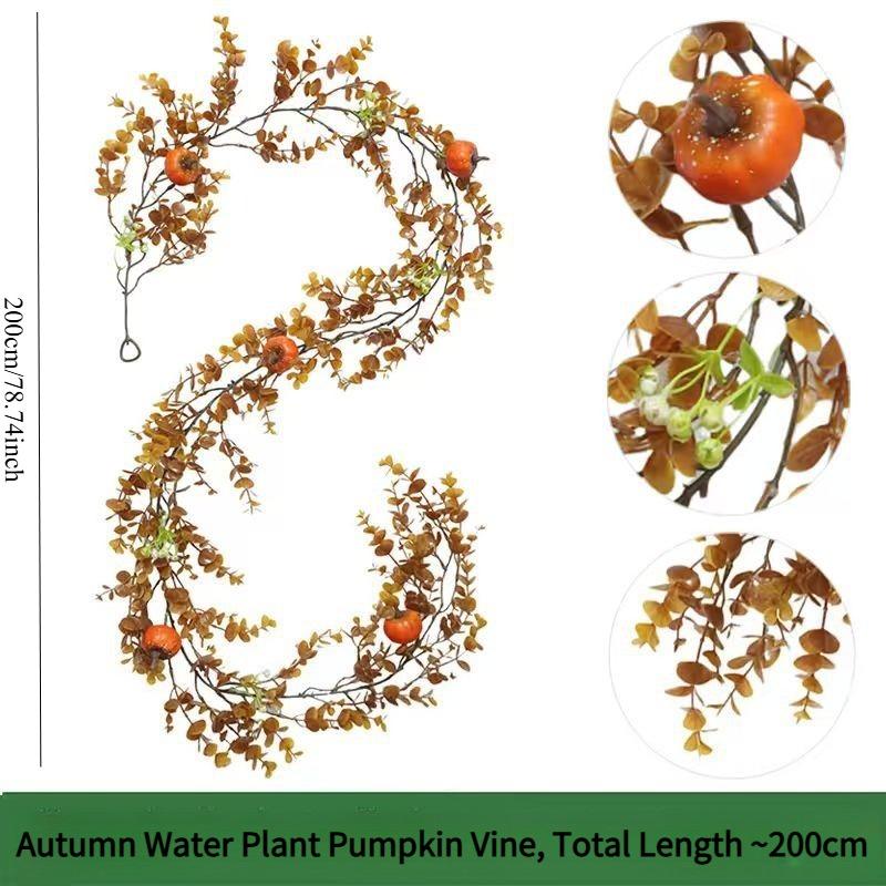 1PC Simulation Pumpkin Berry Rattan, Harvest Festival Thanksgiving Autumn Decoration Wreath Halloween Cross-border Simulation Maple Leaf