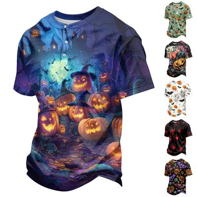 Men's Casual Button Collar Lightweight Breathable Short Sleeve Shirt Halloween Themed Printed Design Comfortable Fit