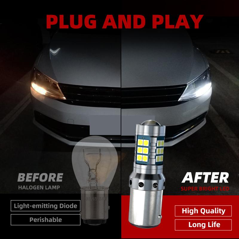2pcs P21/5W Car LED DRL Blubs Daytime Running Light BAY15d 1157 7528 Canbus Error Free For Jeep Renegade SUV BU B1 2014-2020
