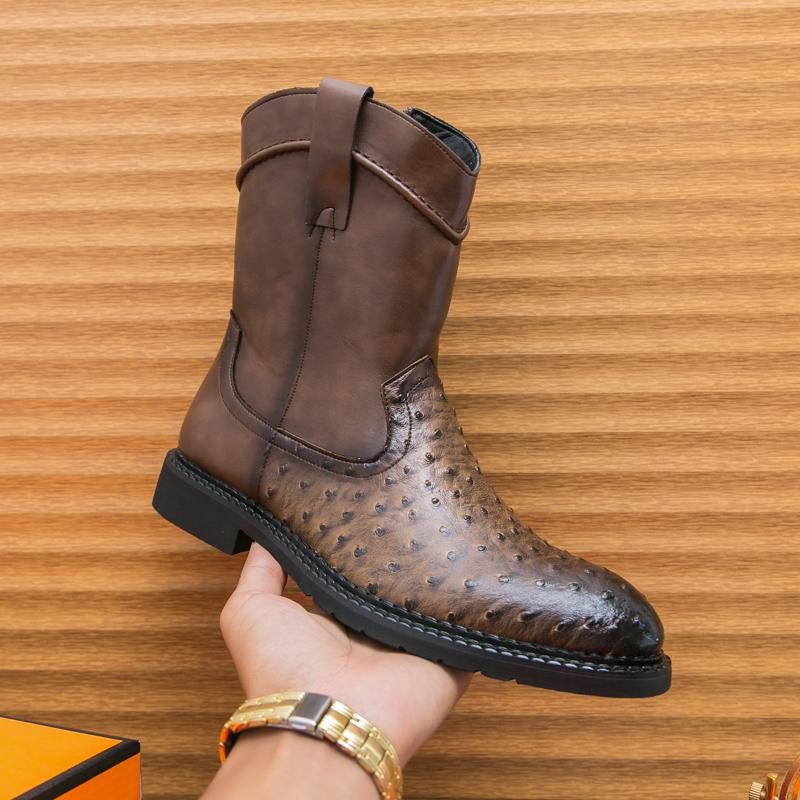 Luxury Brand Fashionable Thick Soled Mens Long Boots Outdoor High-Quality Motorcycle Boots Versatile Grain High Top Cowboy Boots