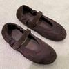 Sheepskin Version~ Casual Round Head Shallow Mouth with Velcro Mary Jane Single Shoes Women's Autumn Ballet Flats