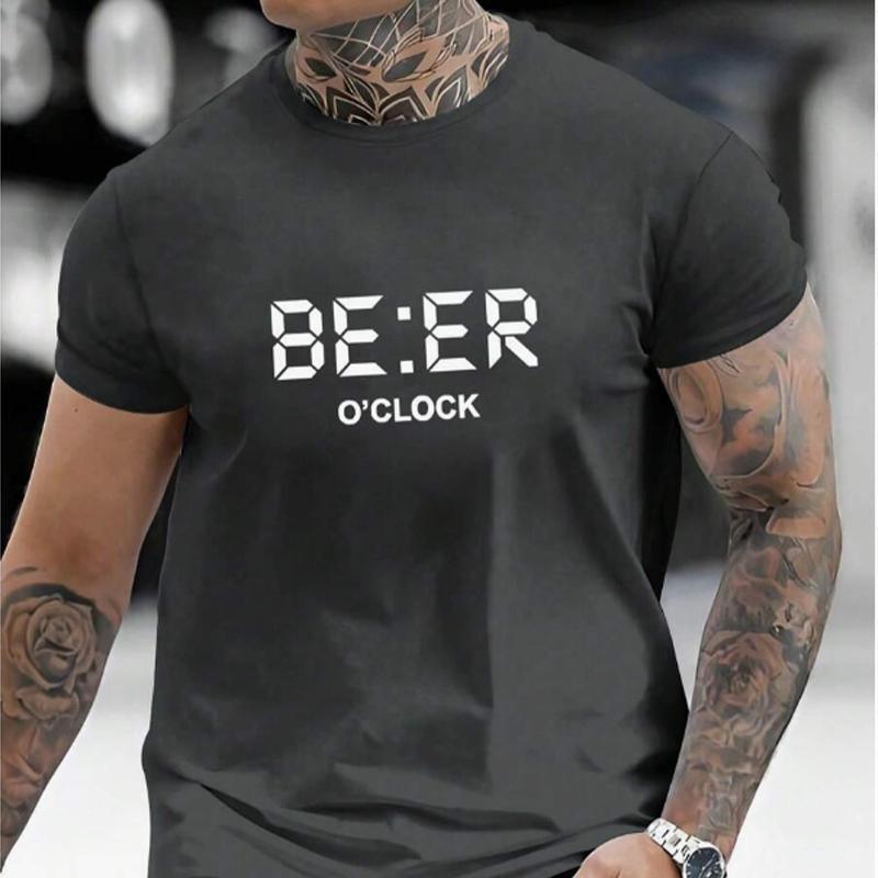 New Summer Men's Fashion T-shirt Eer Alarm Clock Printed Men's T-shirt Top